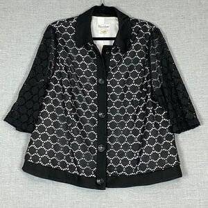 TanJay Petites Crop Sleeve Top Black Cut Outs over White Sz 16P